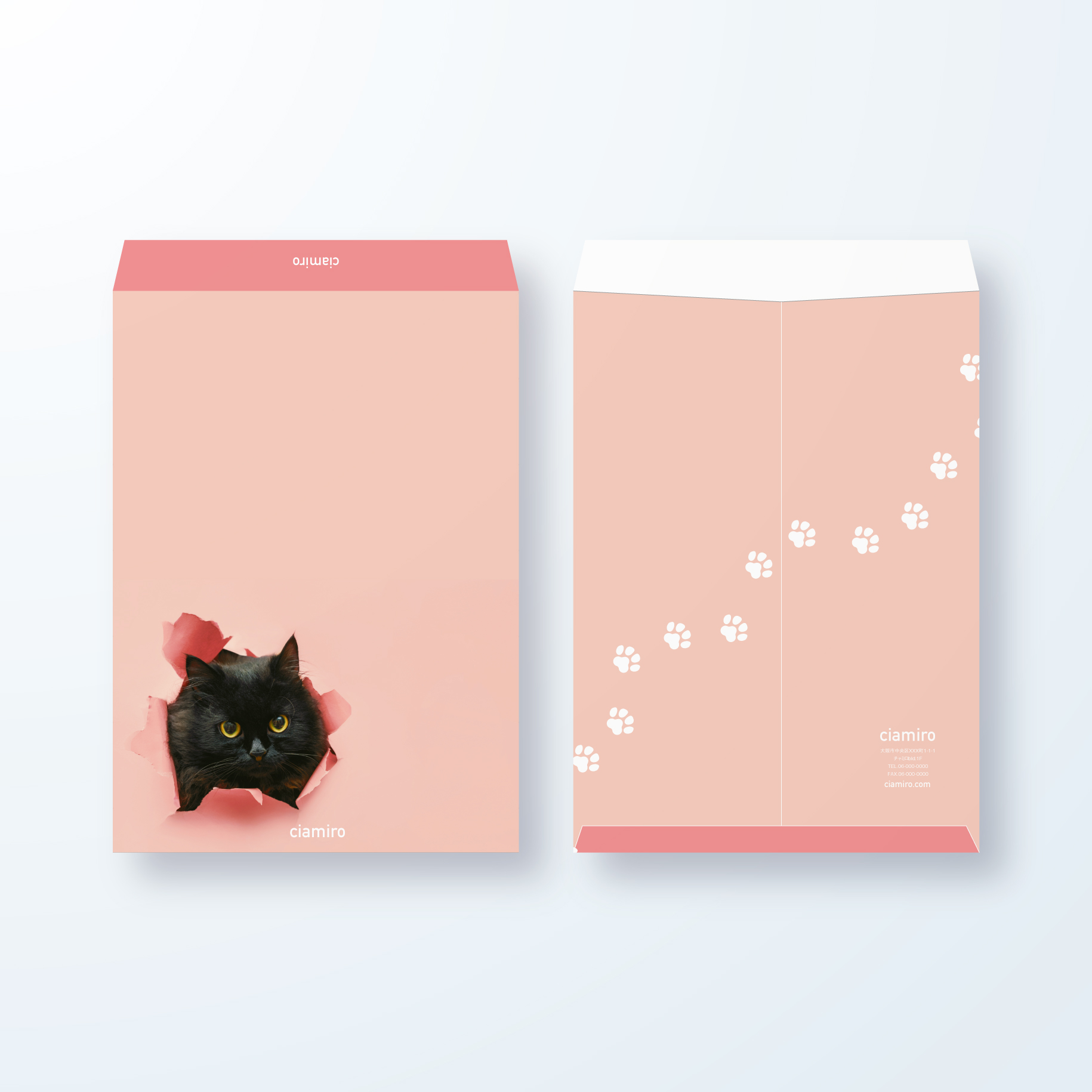 角2封筒 可愛い猫のピンク封筒デザイン Ciamiro