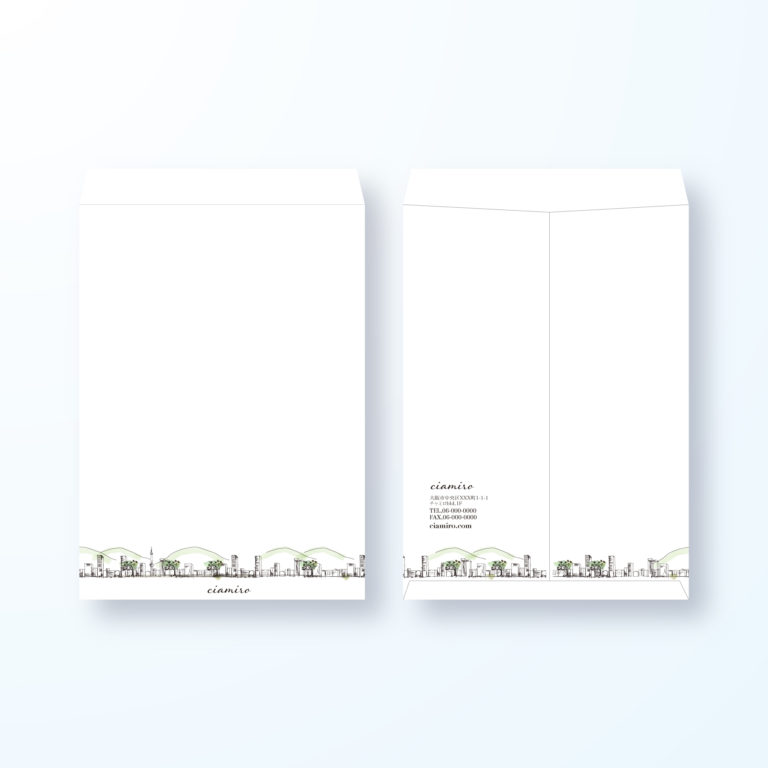 封筒デザイン【角2封筒】街の風景画の封筒デザイン